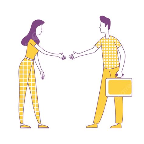 Man And Woman Shaking Hands Semi Flat Color Vector Characters