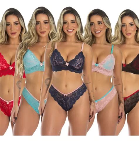 Kit 5 Conjuntos De Lingerie Calcinha E Sutiã S Bojo Bicolor Frete grátis