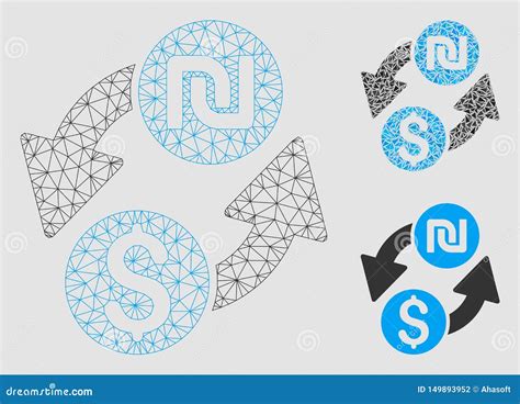 Dollar Schekel Austausch Vektor Mesh Carcass Model Und Dreieck Mosaik