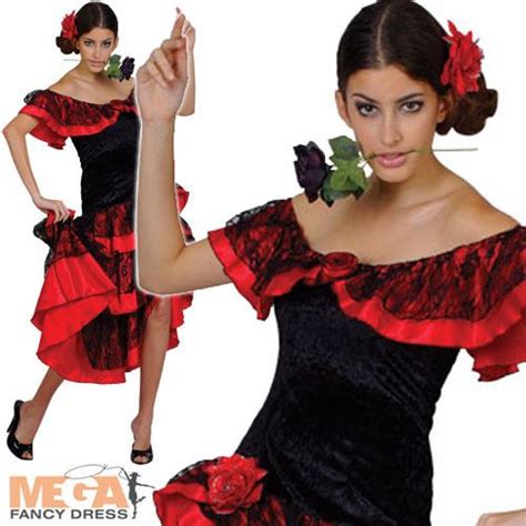 Spanish Senorita Ladies Fancy National Dress Party Salsa Flamenco