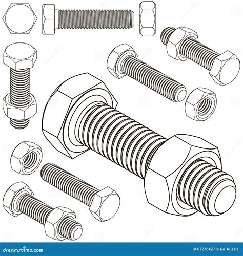 Bolt And Nut Set All View Isometric Stock Vector Illustration Of