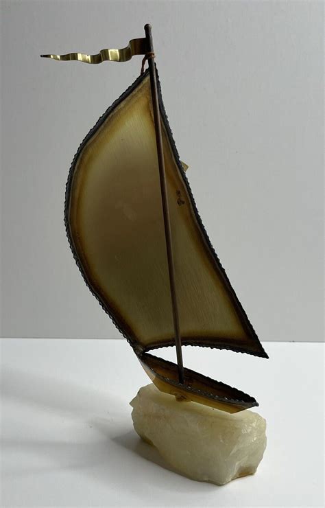 Vintage Signed Demott Brass Copper And Steel Sail Boat Sculpture Ebay