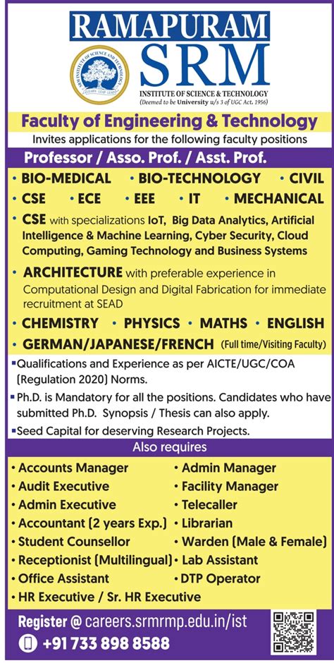 Ramapuram SRM College Recruitment 2022 Teaching and Non Teaching ...