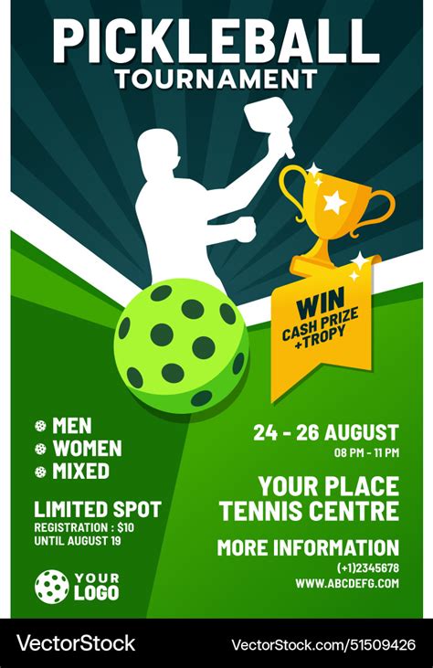 Pickleball Tournament Flyer Or Poster Template Vector Image