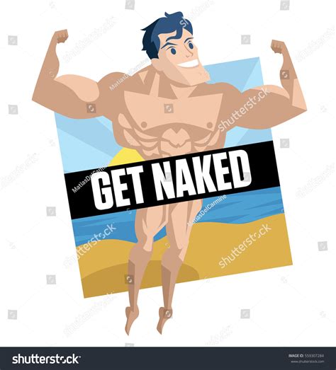 Happy Naked Man On Nudist Beach Stok Vektör Telifsiz 559307284