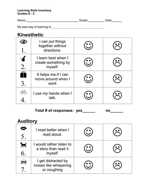 Printable Learning Styles Inventory Udlvirtual Esad Edu Br