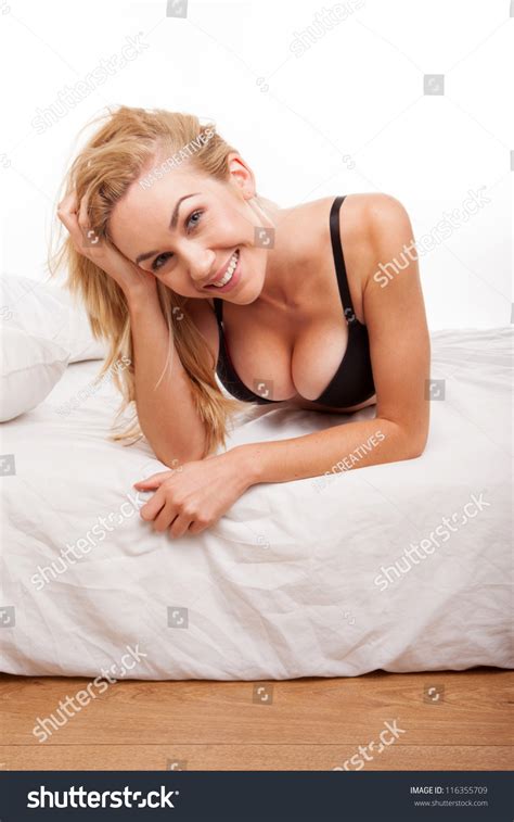 Smiling Blonde Woman On Bed Wearing Stock Photo 116355709 Shutterstock