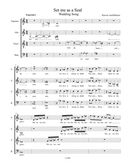 Set Me As A Seal Wedding Song Sheet Music Reuven Anafshalom Satb Choir