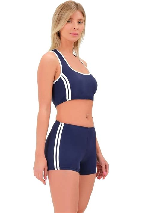 Swana Şeritli Şortlu Yüzücü Bikini Lacivert Fiyatı Yorumları Trendyol