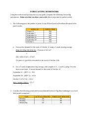 BBM 411 Wk 3 Forecasting Homework Docx FORECASTING HOMEWORK Using The