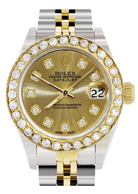 Womens Diamond Gold Rolex Watch | 1 Carat Bezel | 26Mm | Gold Diamond ...