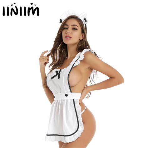 Delle Donne Femme Lingerie Sexy Hot Feste Della Domestica Del Vestito Up Retro Grembiule Da