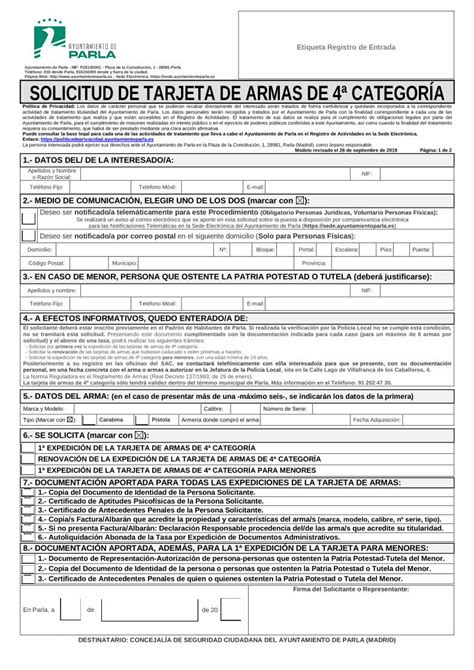 PDF SOLICITUD DE TARJETA DE ARMAS DE 4ª CATEGORÍA Etiqueta