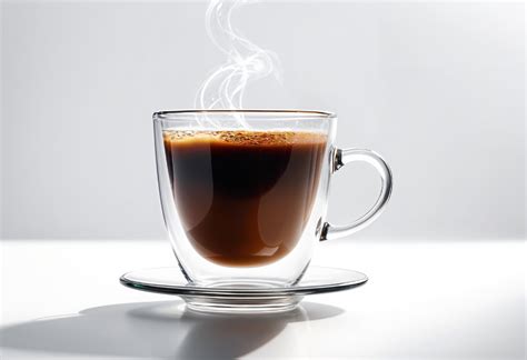 A Steaming Hot Cup Of Coffee In A Clear Glass Cup In White Backdrop
