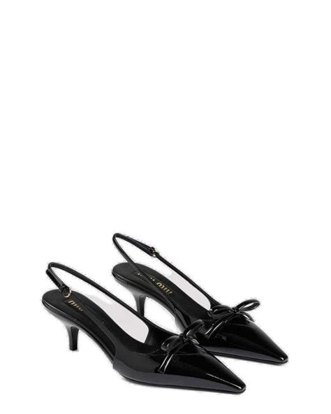 Miu Miu Bow Detailed Slingback Pumps In Black Lyst