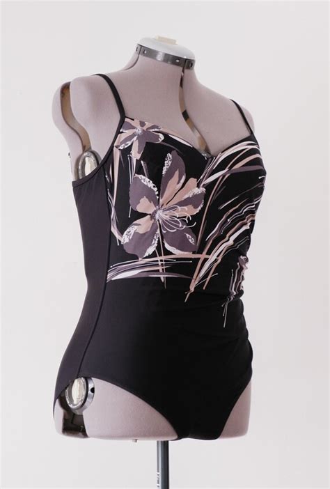 S Black Bathing Suit Vintage Floral One Piece S Gem