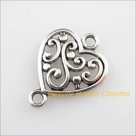 35 neue Anschlüsse Blume Herz Tibetischen Silber Farbe Charms 14 5