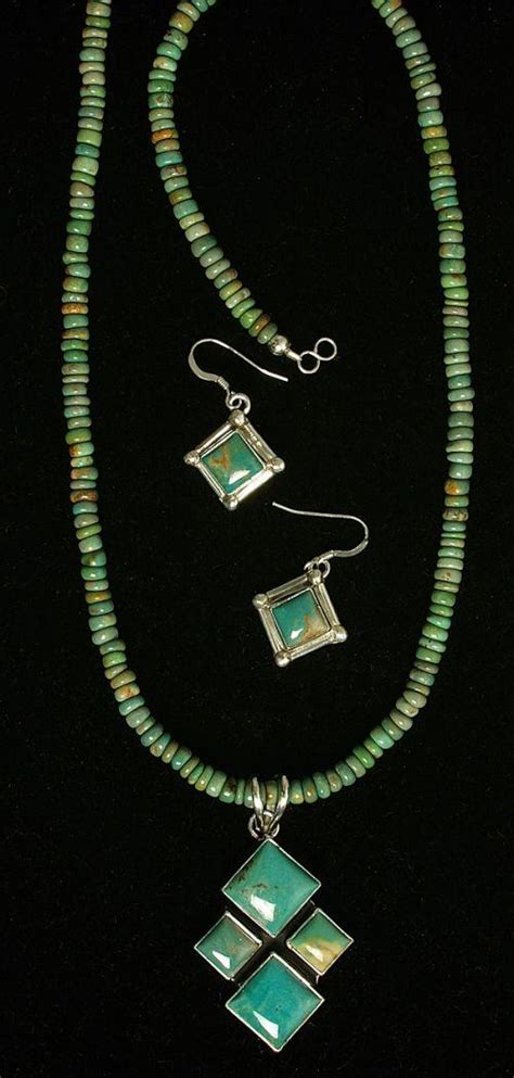 Green Turquoise Pendant & Necklace & Earrings Set - Southwest Indian ...