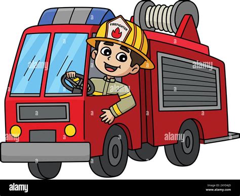 Firefighter Driving a Fire Truck Cartoon Clipart Stock Vector Image ...