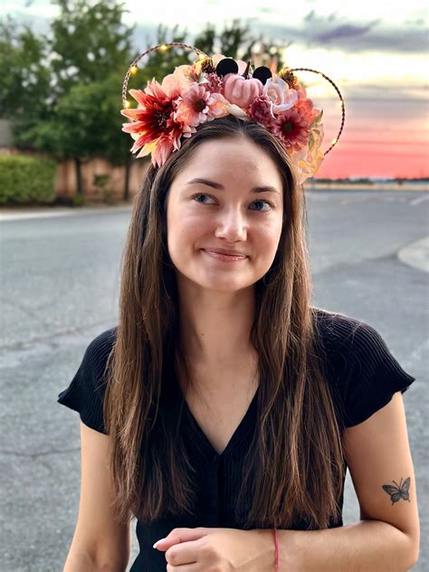 Fall Rose Gold Mouse Ears Wire Ears Floral Crown Ears Halloween Ears