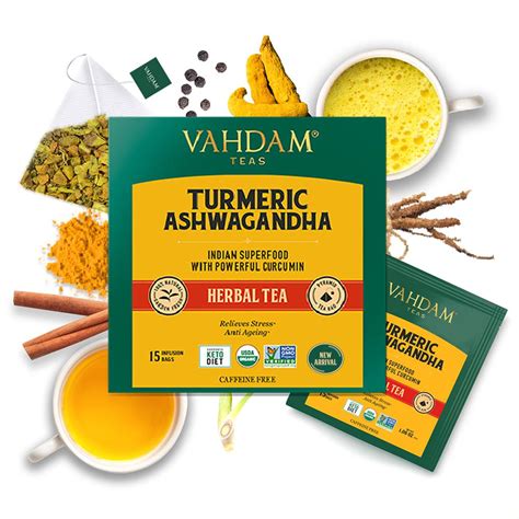 Vahdam Teas Turmeric Ashwagandha Herbal Tea Tisane Nutrabay™