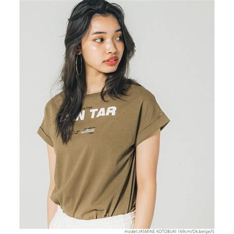 Tシャツ レディース カットソー ロゴtシャツ 半袖 袖ロールアップ クルーネック 英字ロゴ プリント 綿100％ コットン メール便可