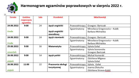 Harmonogram Egzamin W Poprawkowych Zesp Szk Ponadpodstawowych W