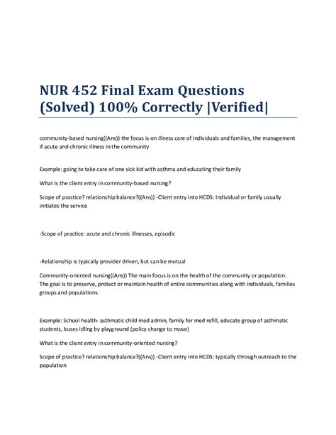 Nur Final Exam Questions Solved Correctly Verified