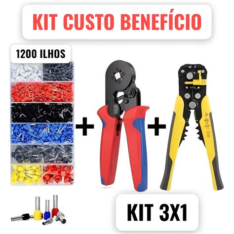 Kit Alicate Crimpar Box Terminais Ilhos Descascador Fio Alicate