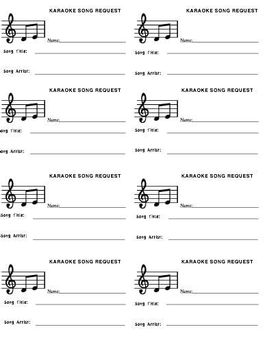 Karaoke Song Request Slip 8 Per Page Printable Etsy Canada