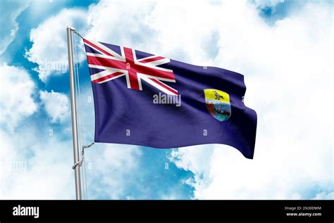 Saint Helena Flag Waving On Sky Background 3D Rendering Stock Photo