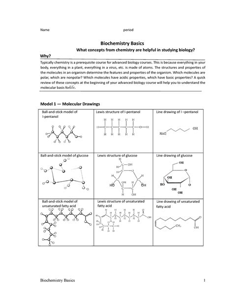 Pogil Biochemistry Basics Ola Name Period Biochemistry Basics What