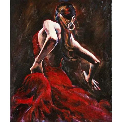 Hand Painted Oil Paintings Canvas Spanish Flamenco Dancer In Red Dress Figure Art Woman Beauty