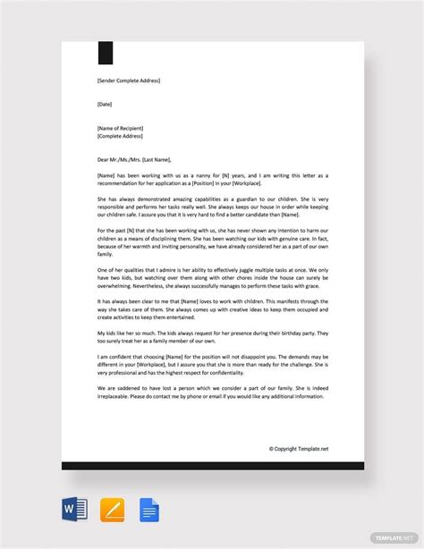 Reference Letter For Employee Nanny Template Infoupdate Org