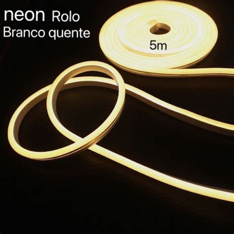 Fita led Neon 2835 Rolo 5m Flexível 12v Alto Brilho Cor Branco quente