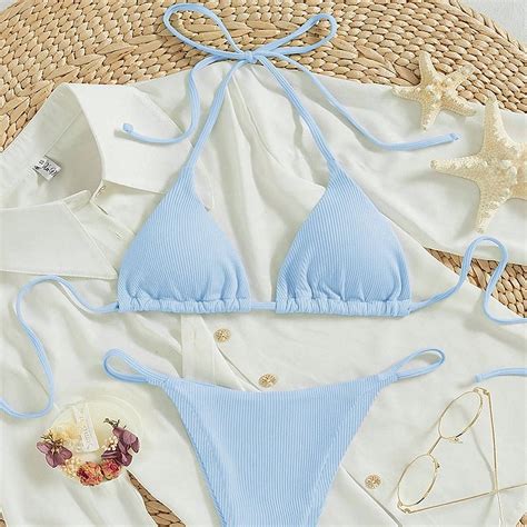 Generic Summer New Halter Bikini Multi Color Swimsuit Sexy Lacing Bikini Women S Split