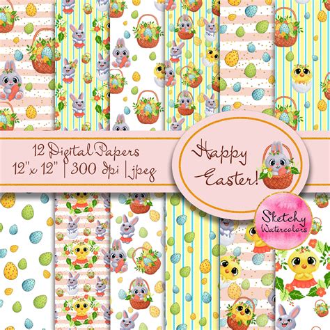 Easter Digital Paper Spring Digital Paper Easter Bunny Etsy