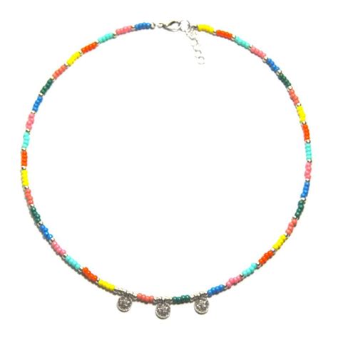 Ketting Kort Miyuki Rocailles Rainbow En Zilveren Muntjes Beaded