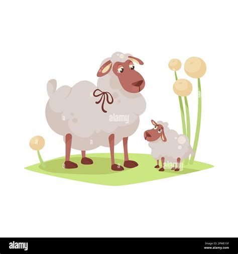 Baby lamb and sheep mom cartoon illustration Stock Vector Image & Art ...