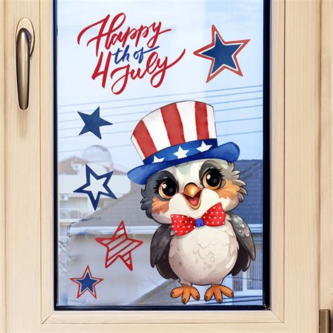 4th Of July Owl Window Clings American Patriotic Window Stickers Decal