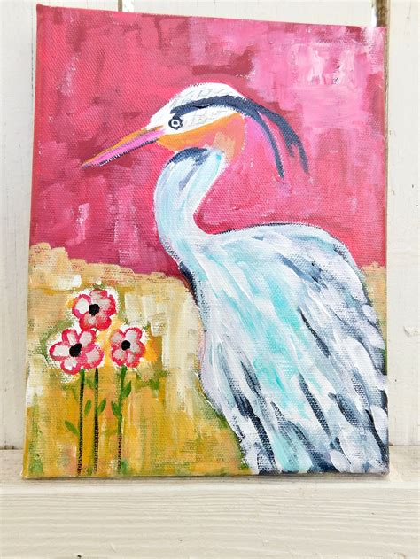 Small Egret Painting on Canvas Farm House Style Southern | Etsy