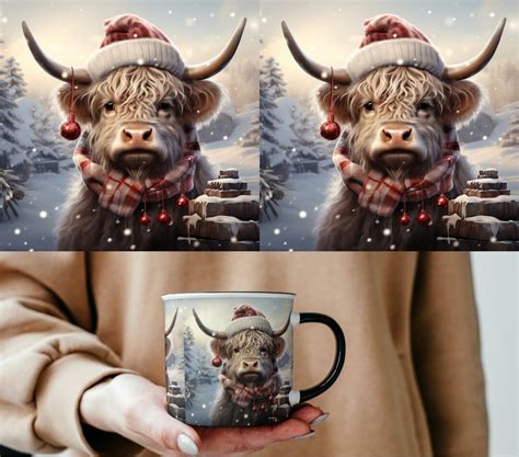 Niedliche Weihnachten Highland Kuh Design Digitale Tasse Wrap Vorlage