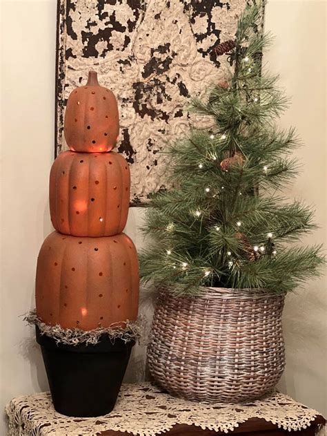 Stacked Pumpkin Makeover The Shabby Tree Stacked Pumpkins Fall Decor Dollar Tree Halloween