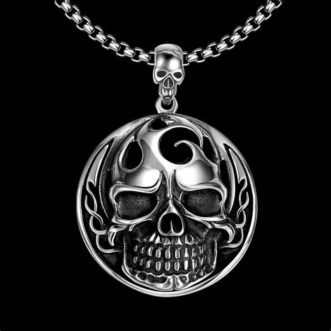 Broken Damaged Half Face Skull Pendant Necklace Men S Biker Rock Punk