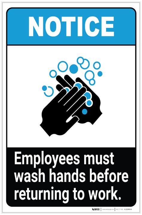 Notice Employees Must Wash Hands Before Work Ansi Portrait Label