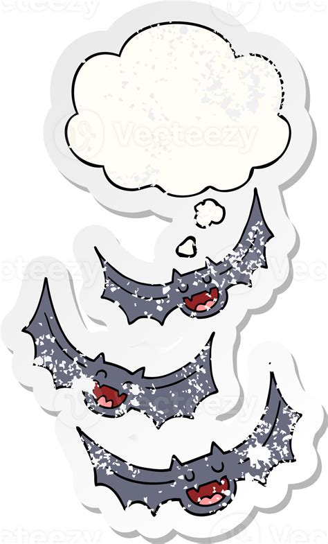 cartoon vampire bats with thought bubble as a distressed worn sticker