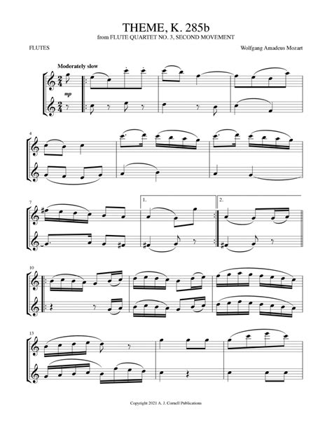 Theme K B From Flute Quartet No Second Movement Arr Mark