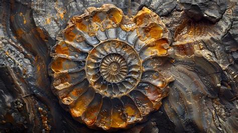 Ultradetailed Image Of A Fossilized Ammonite Shell Capturing Intricate