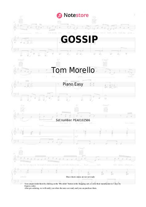 Gossip Piano Sheet Music Easy M Neskin Tom Morello In Note Store