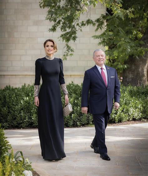 Queen Rania Wears An Elegant Black Dior Gown For Prince Hussein And